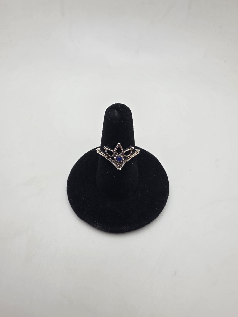 Silver Tiara-Style Ring with Blue Stone - Women Jewelry